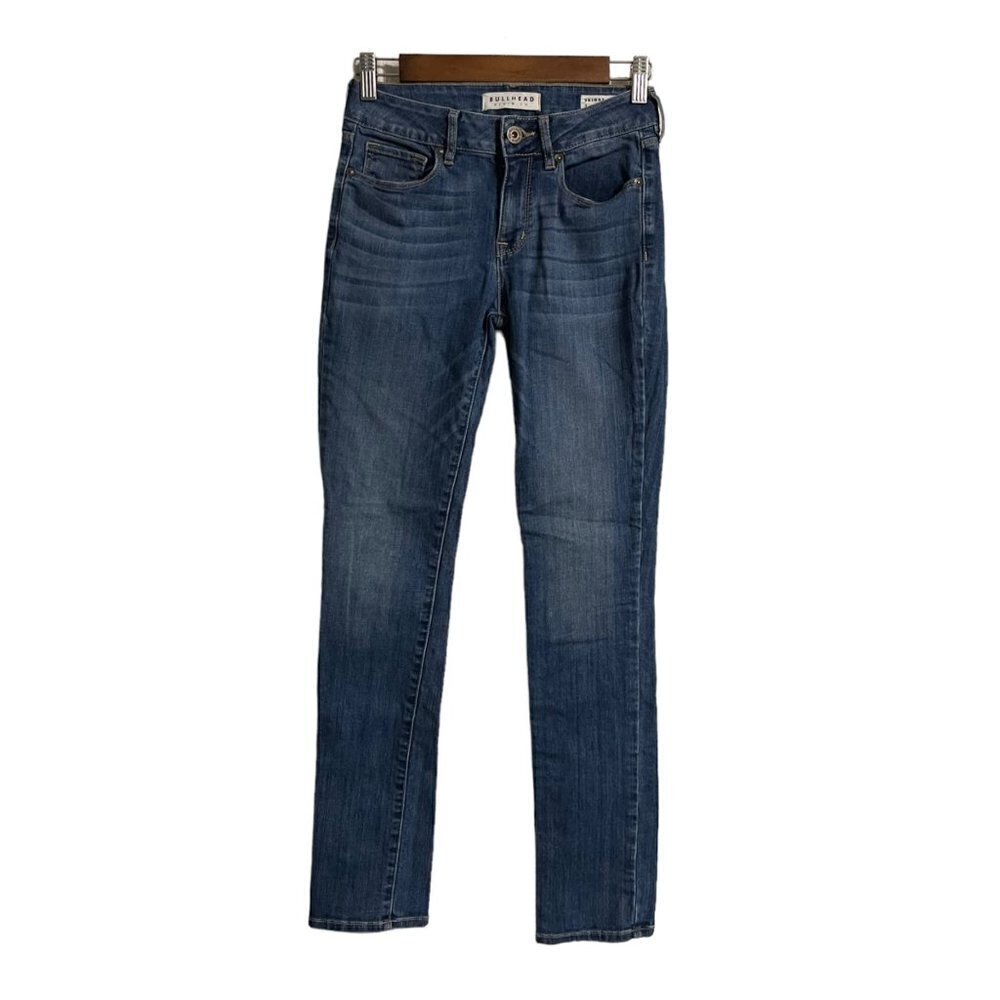 Bullhead Denim Womens Junior Dark Wash Mid Rise Stretch Skinny Jeans Size 5